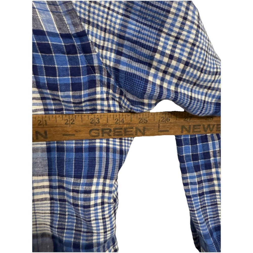 Polo Ralph Lauren Shirt Linen Button Up XL Blue Plaid Pony Long Sleeve - Picture 5 of 8